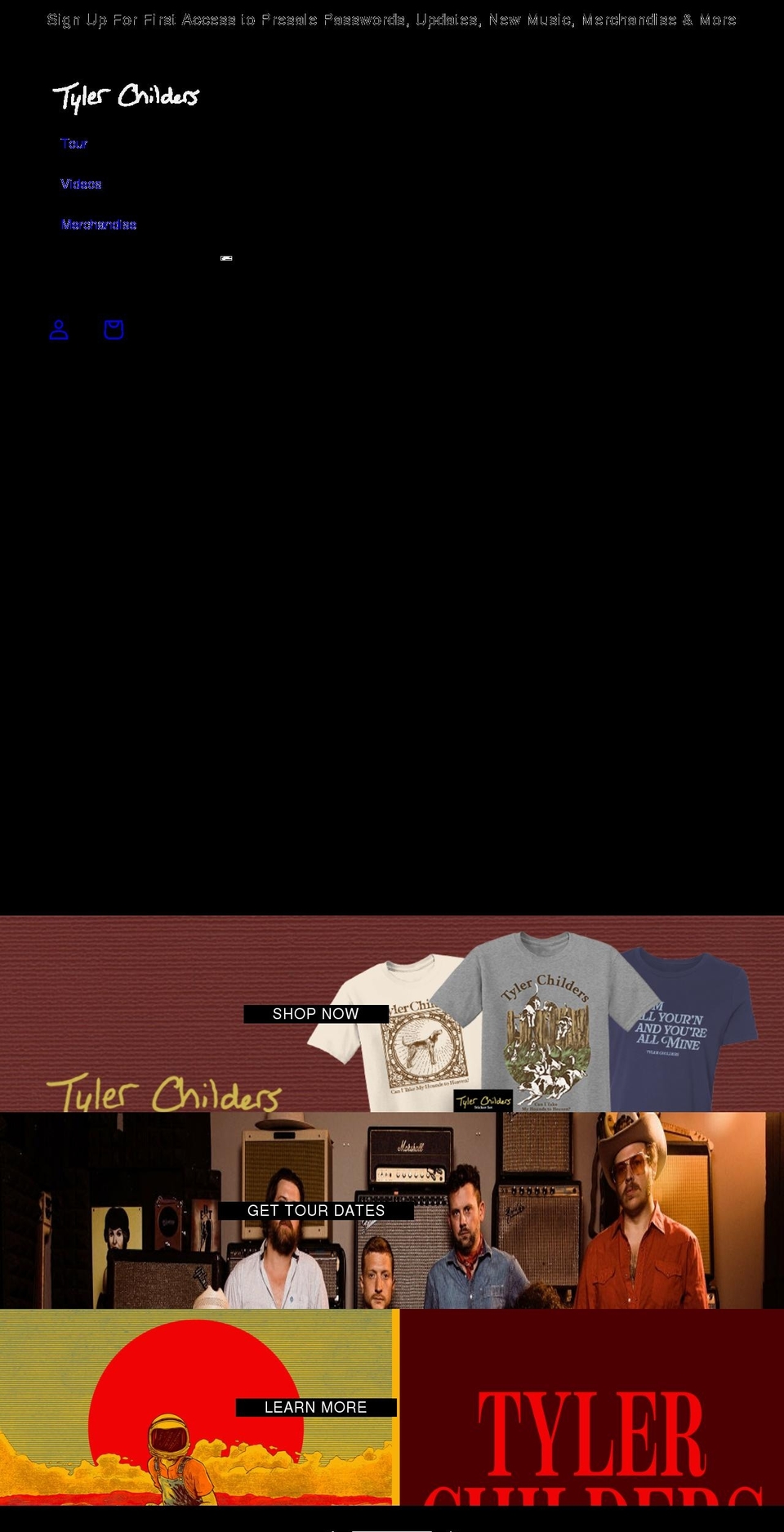 tylerchildersmusic.com shopify website screenshot