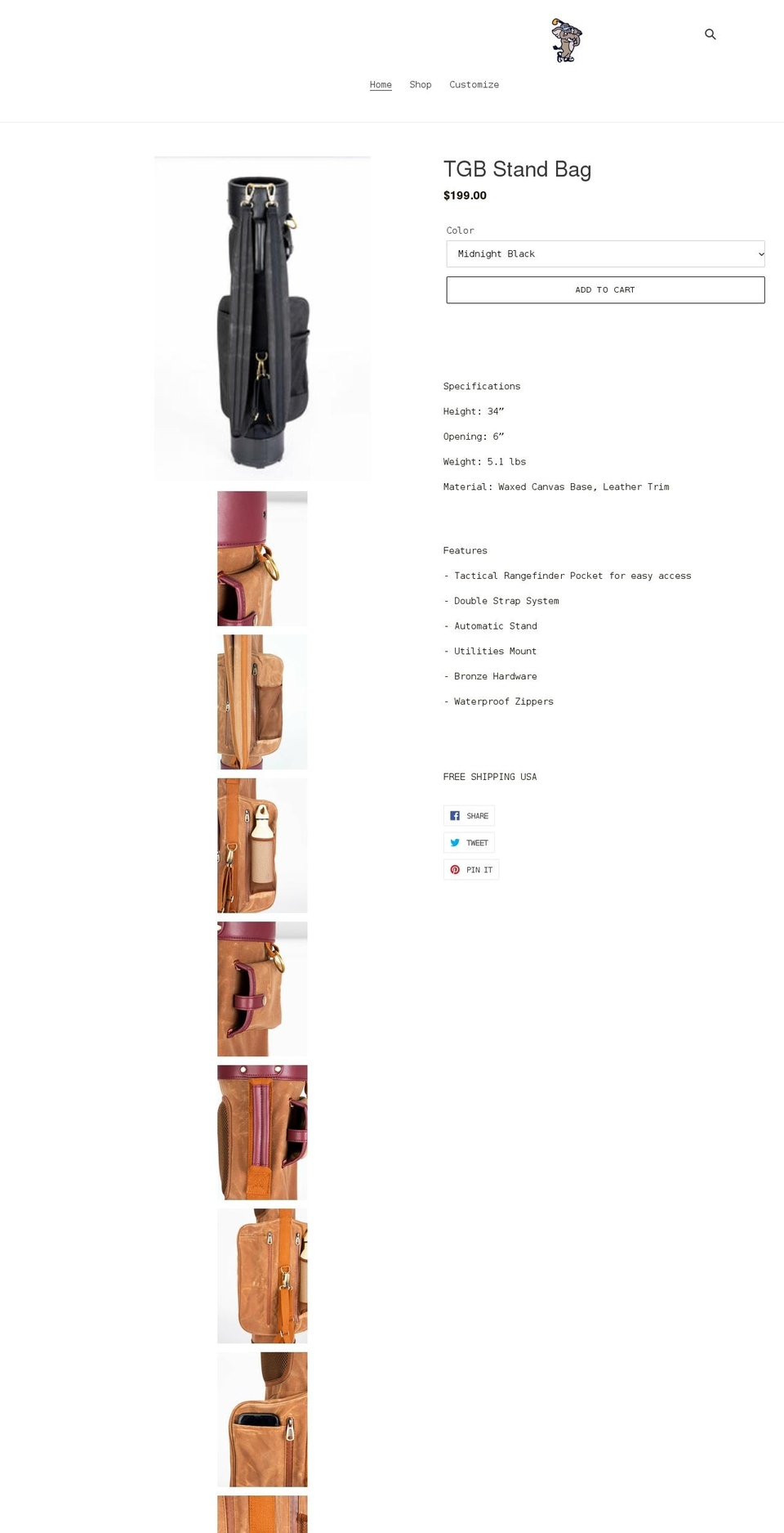 tylergolfbags.com shopify website screenshot