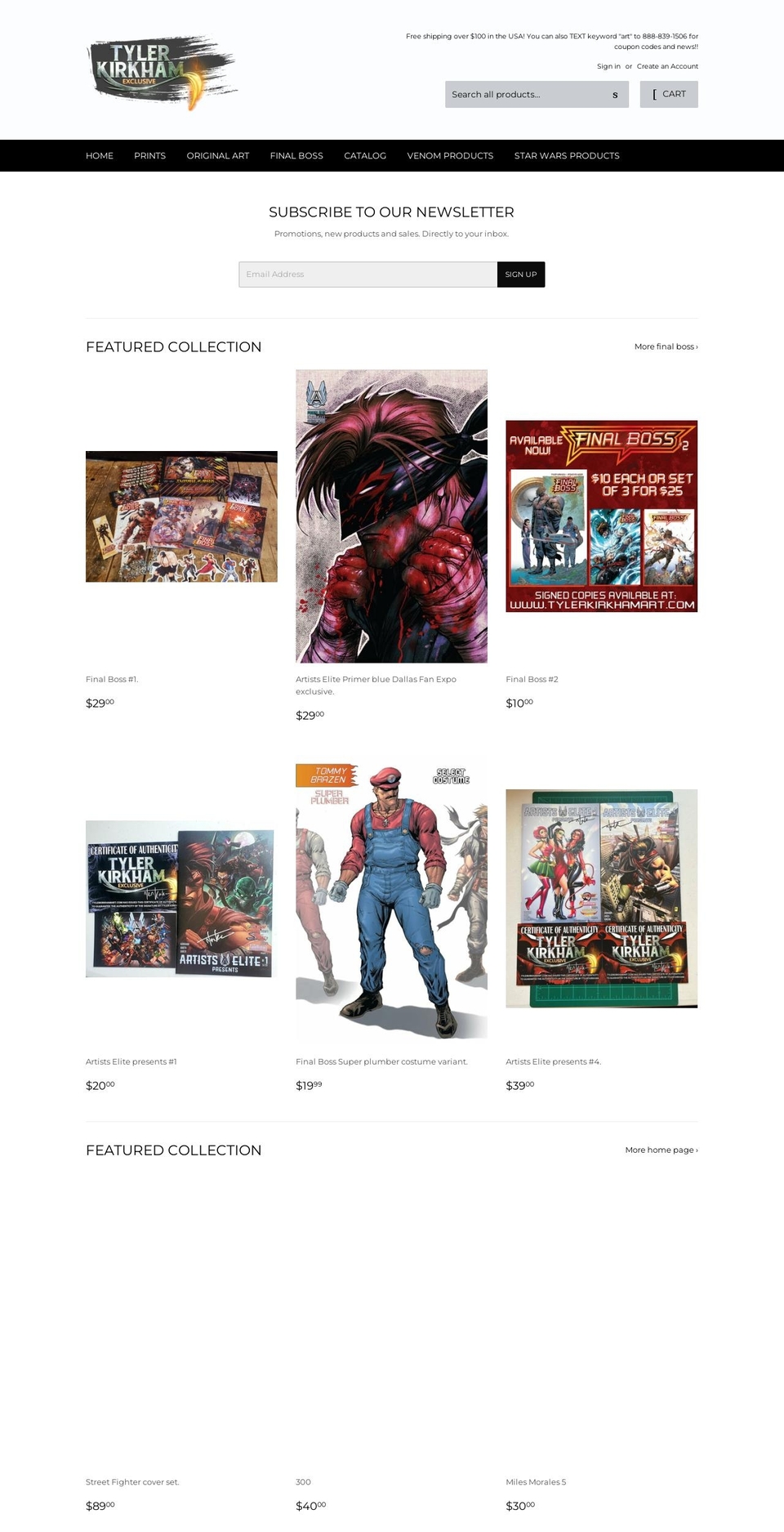 tylerkirkhamart.com shopify website screenshot