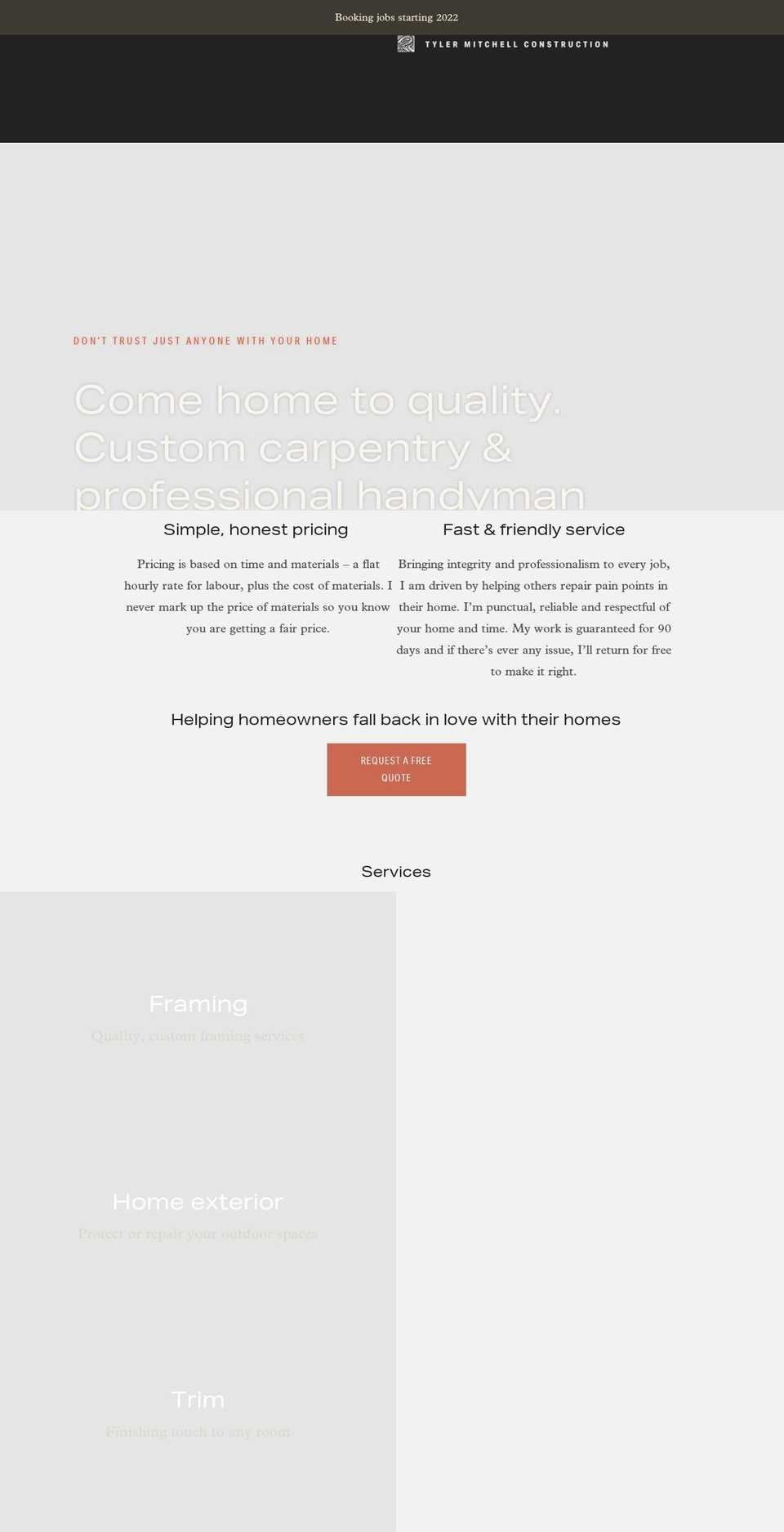 tylermitchellconstruction.com shopify website screenshot