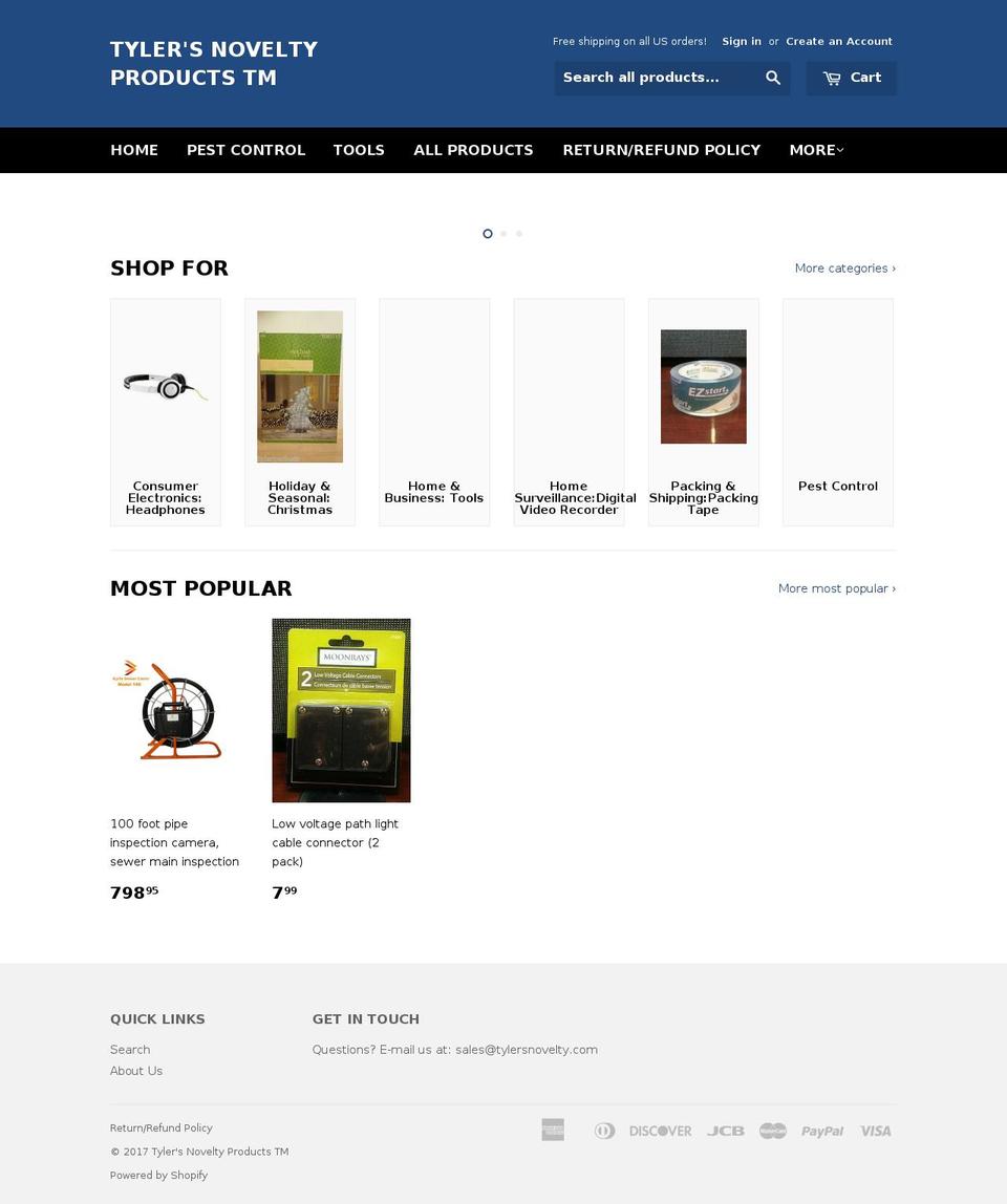 tylernovelty.com shopify website screenshot