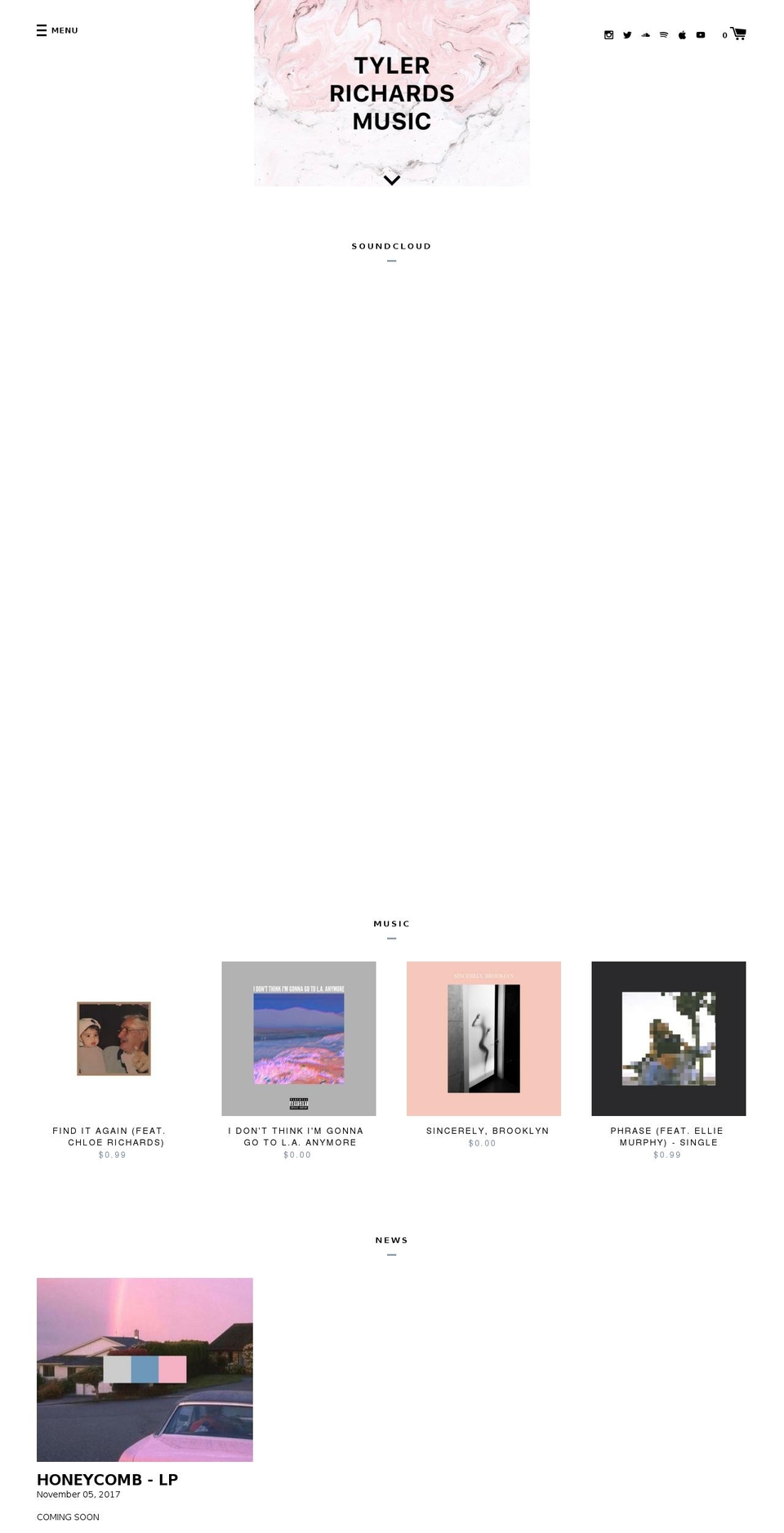 tylerrichardsmusic.com shopify website screenshot