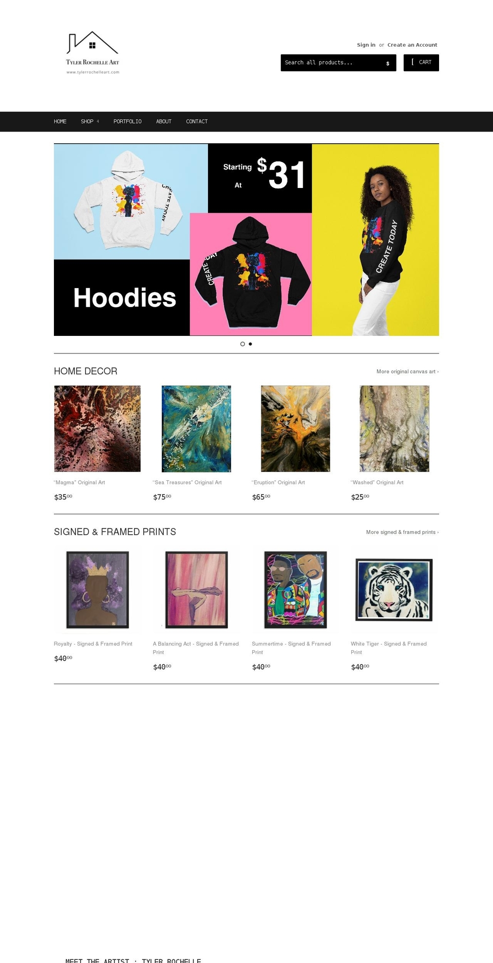 tylerrochelleart.com shopify website screenshot