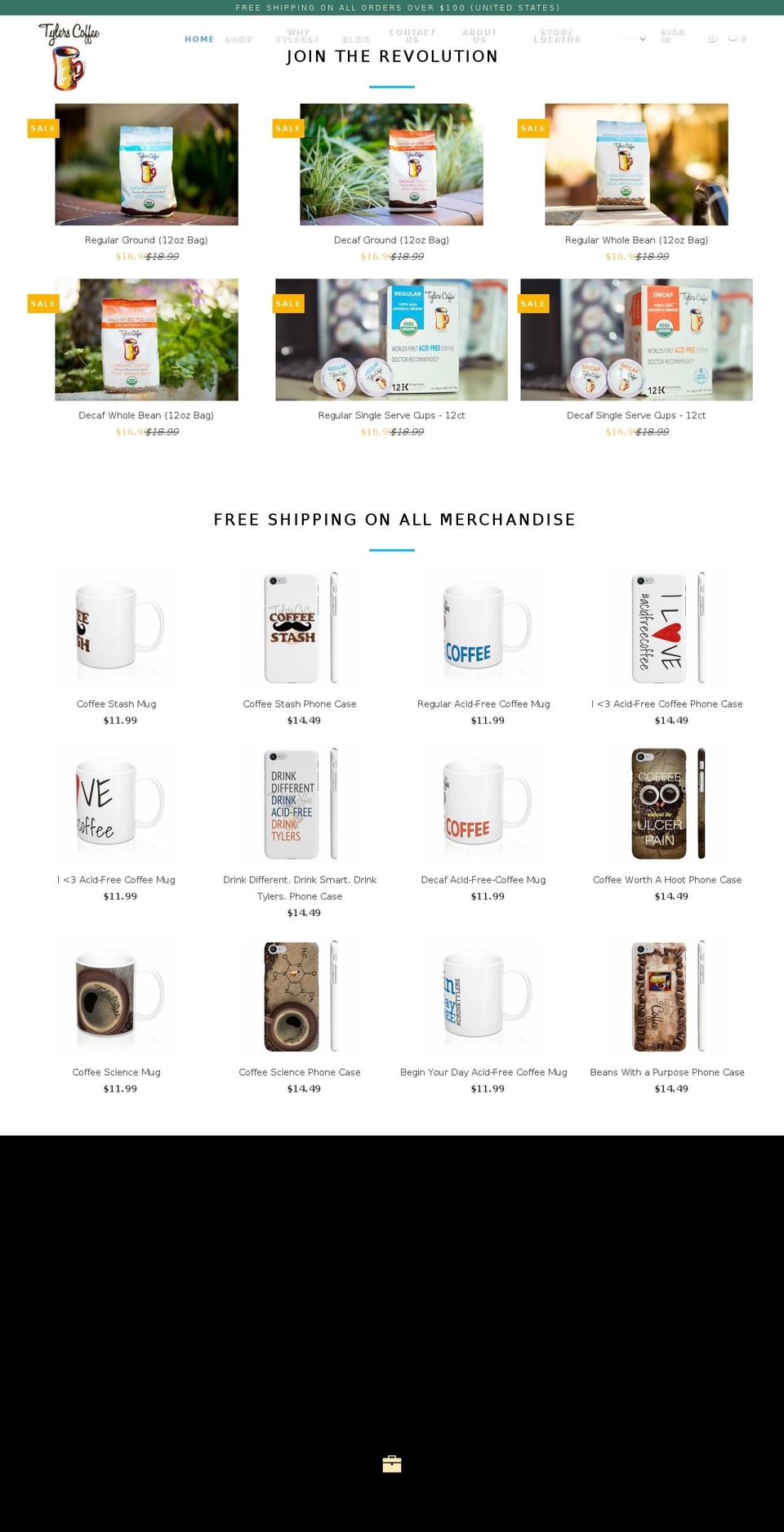 tylerscoffee.com — Shopify storefront screenshot