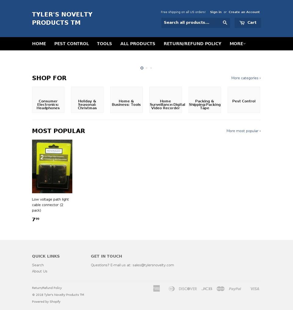tylersnoveltyproducts.com — Shopify storefront screenshot