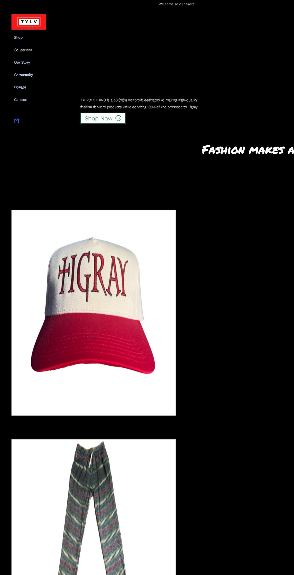 tylvclothing.com shopify website screenshot