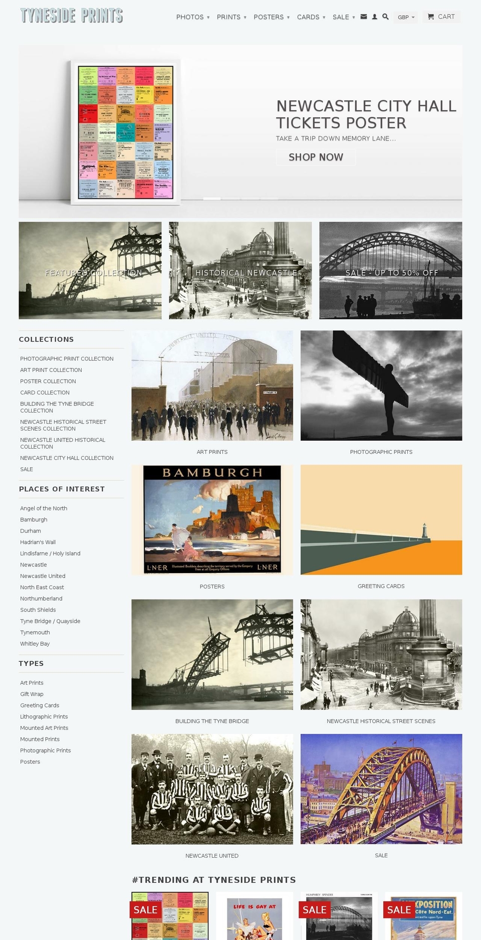 tyneside-prints.myshopify.com shopify website screenshot