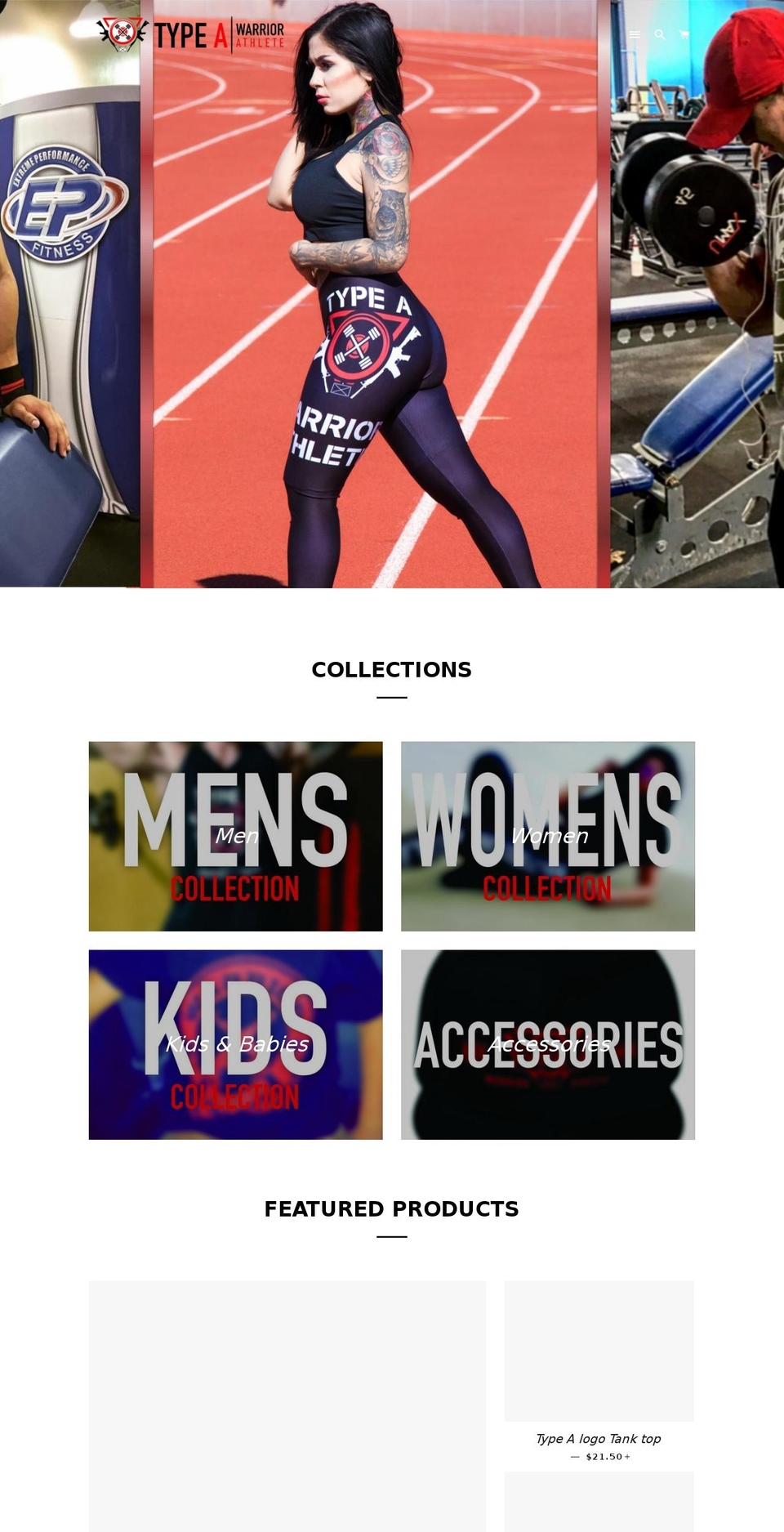 type-awarriorathlete.com — Shopify storefront screenshot
