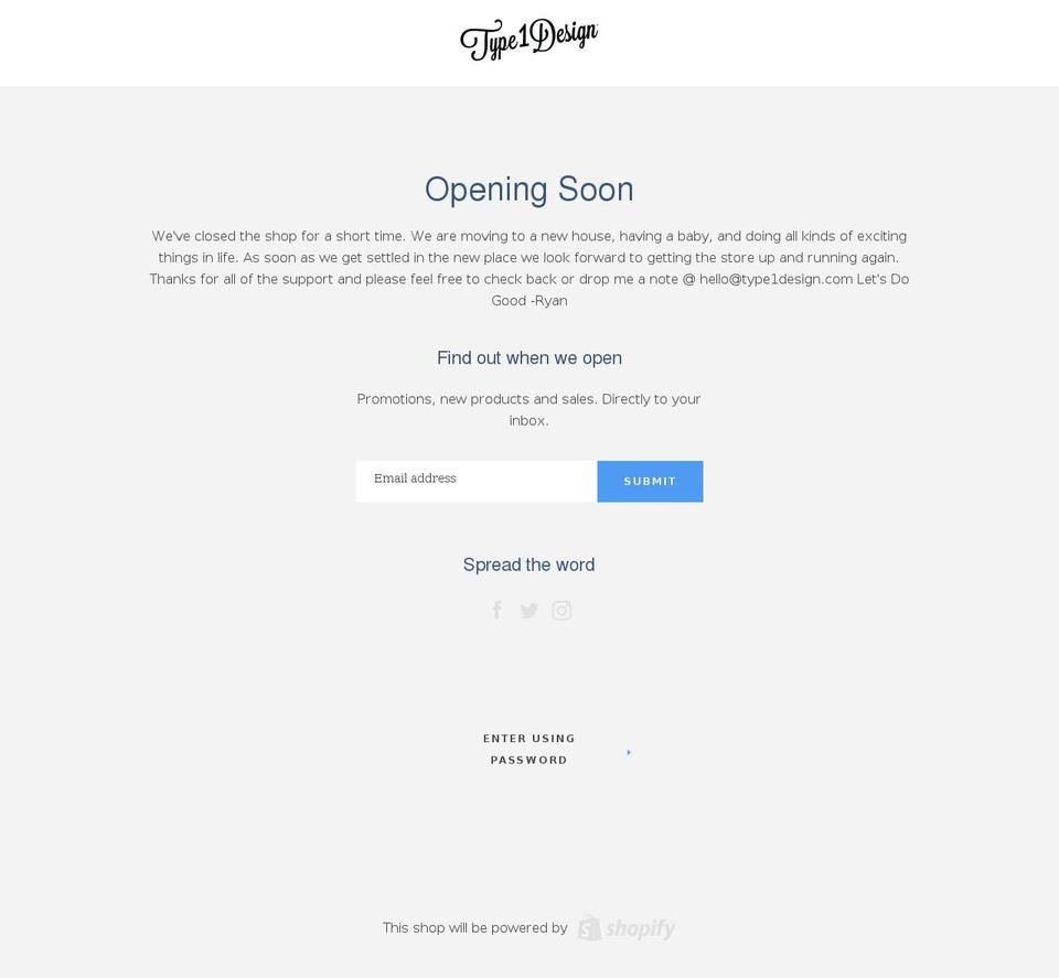 type1design.com shopify website screenshot