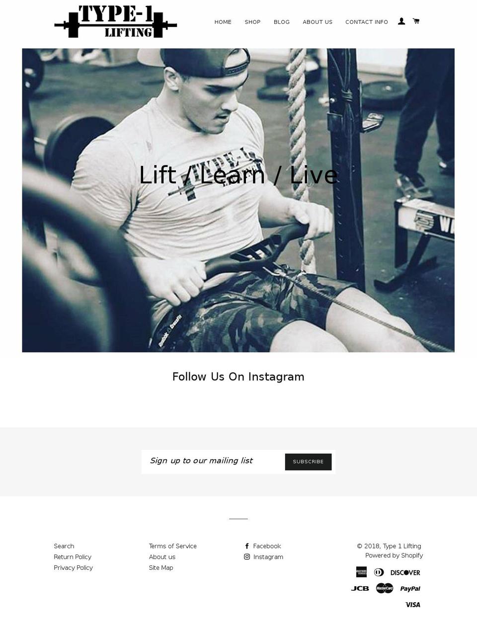 type1lifting.com — Shopify storefront screenshot