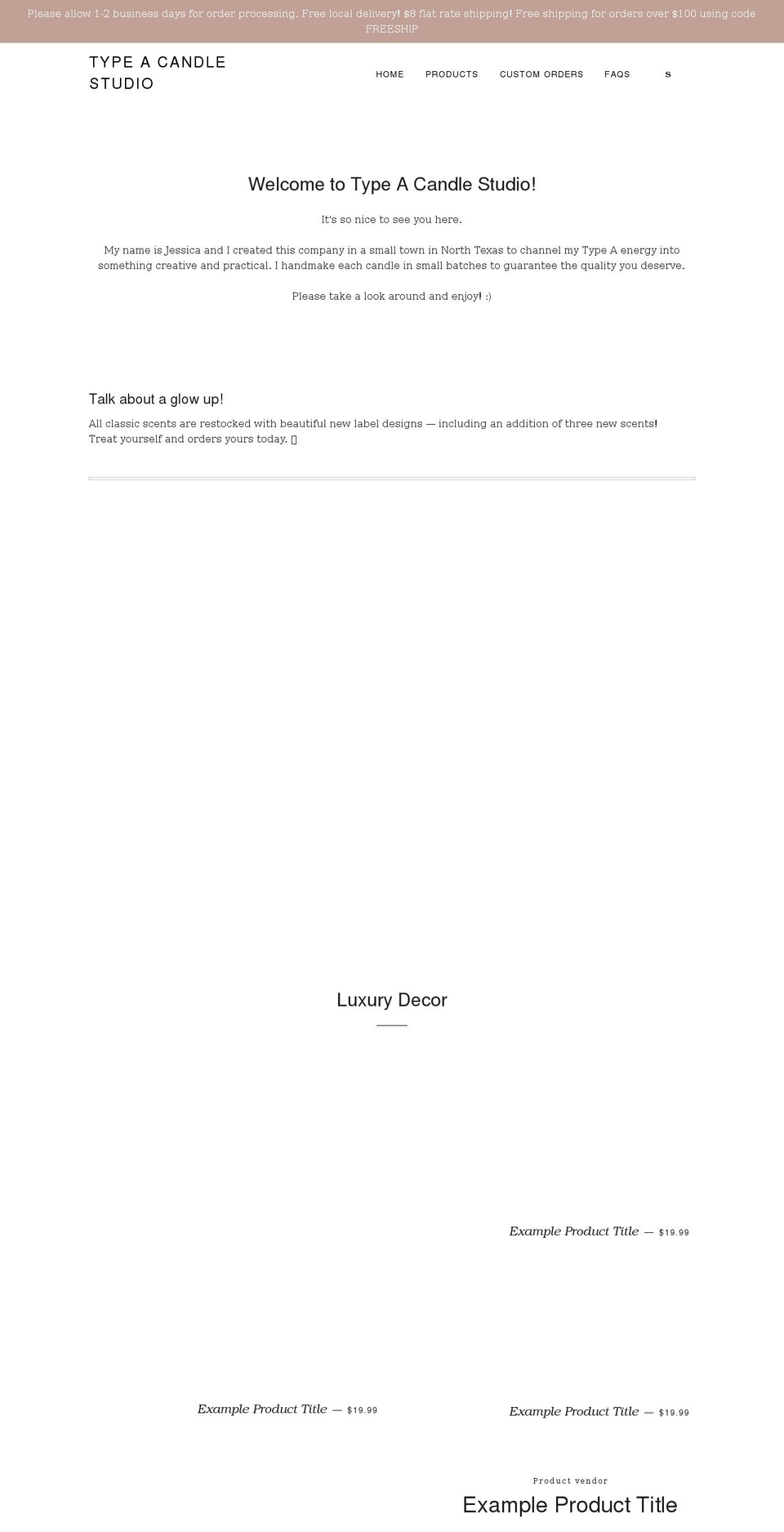 typeacandlestudio.com shopify website screenshot