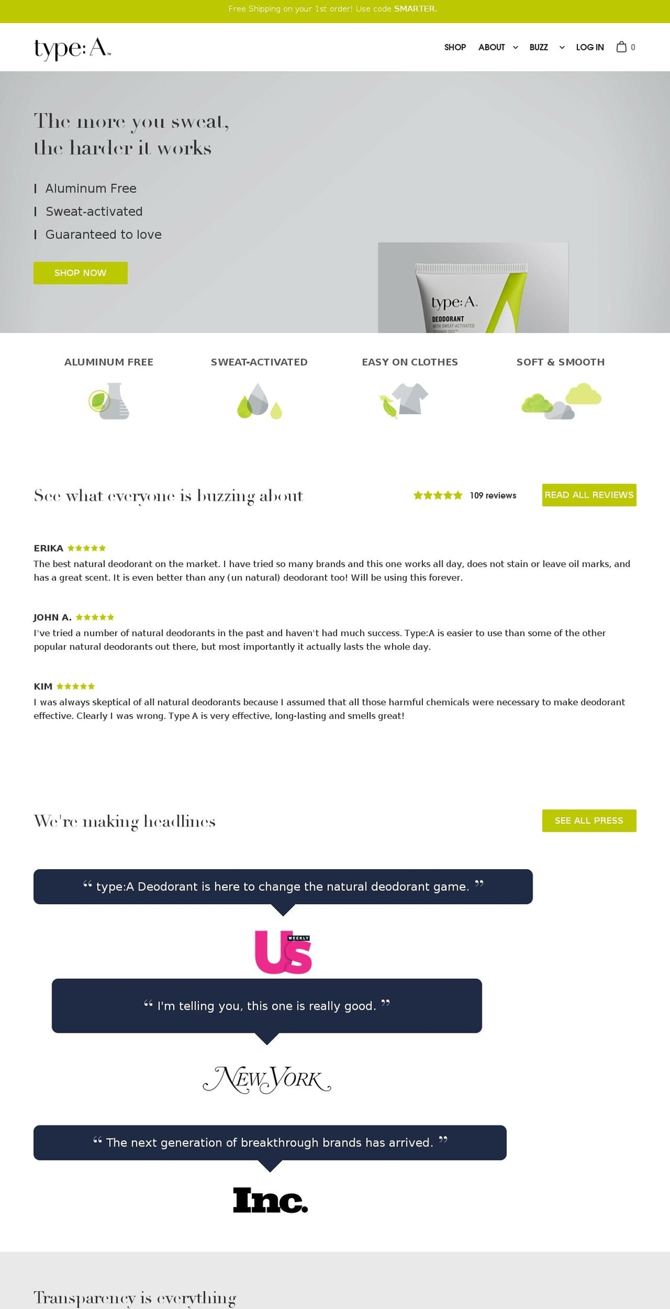 typeadeodorant.org shopify website screenshot