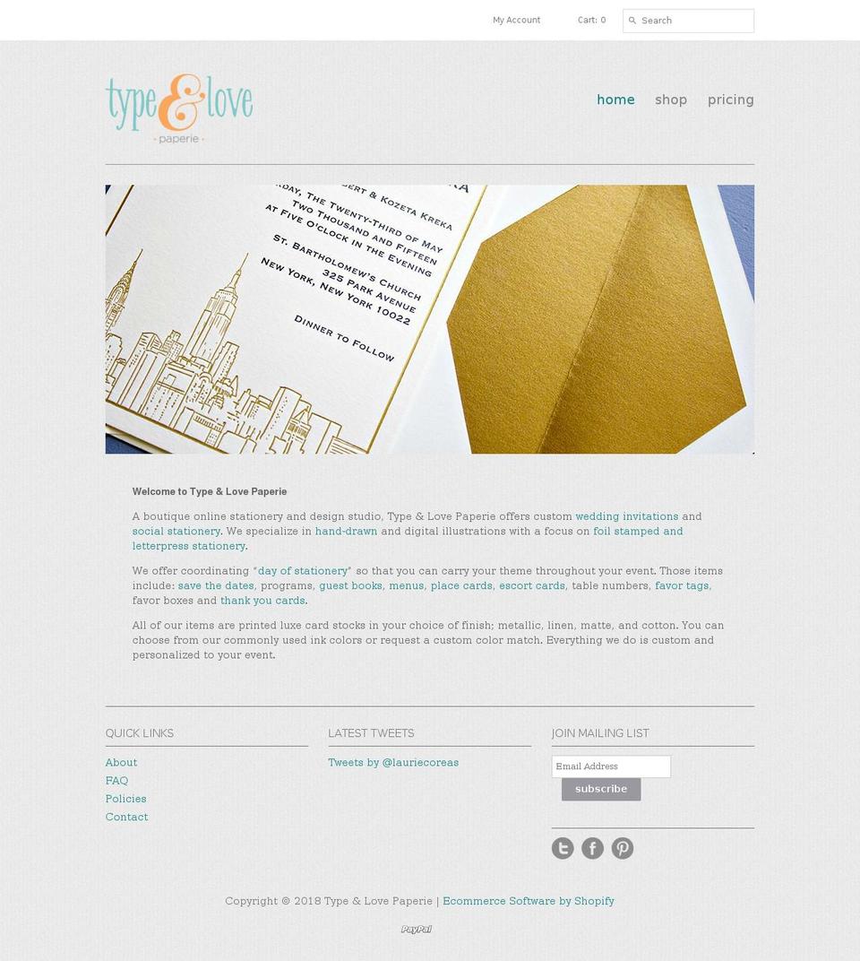 TypeLove Shopify theme site example typeandlove.com
