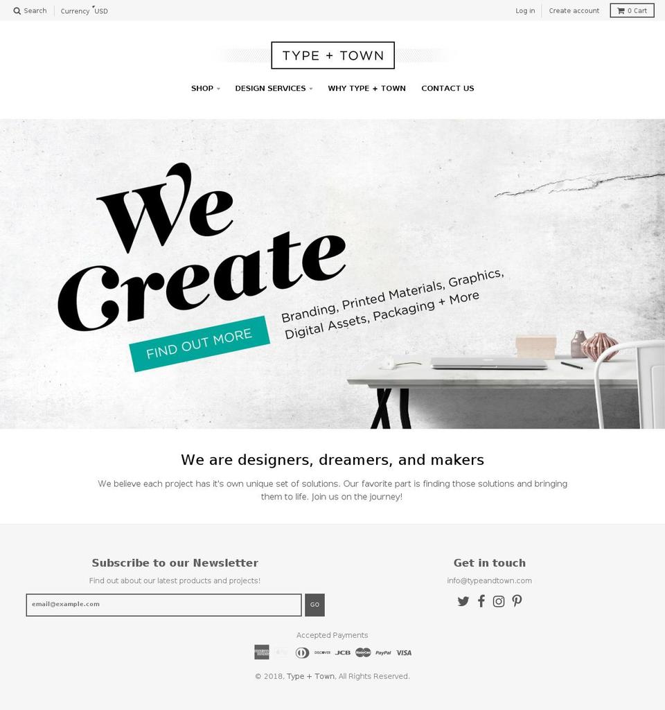 typeandtown.com shopify website screenshot