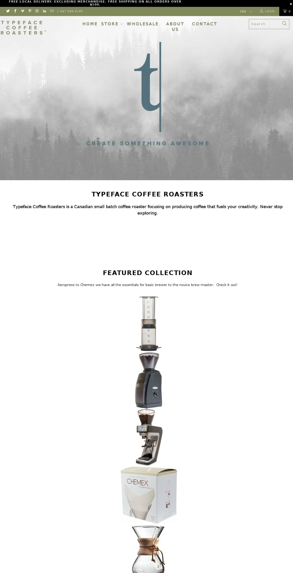 typefacecoffeeroasters.com — Shopify storefront screenshot