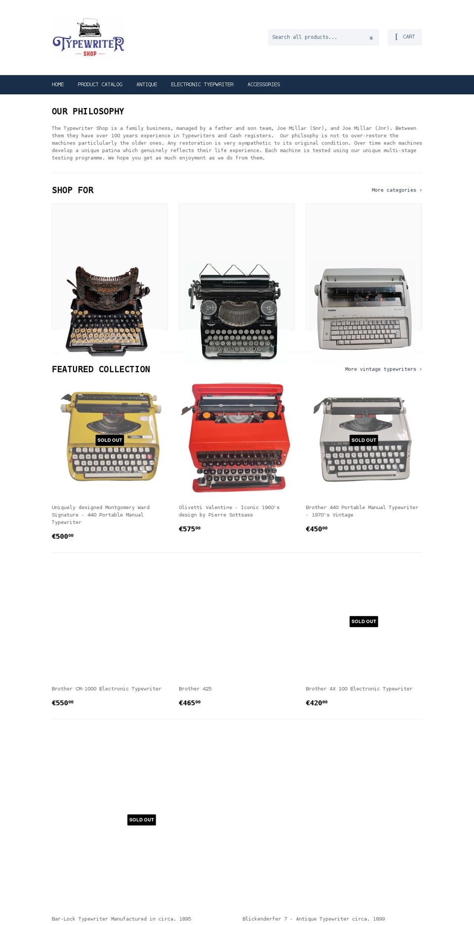 typewriter-shop.com shopify website screenshot