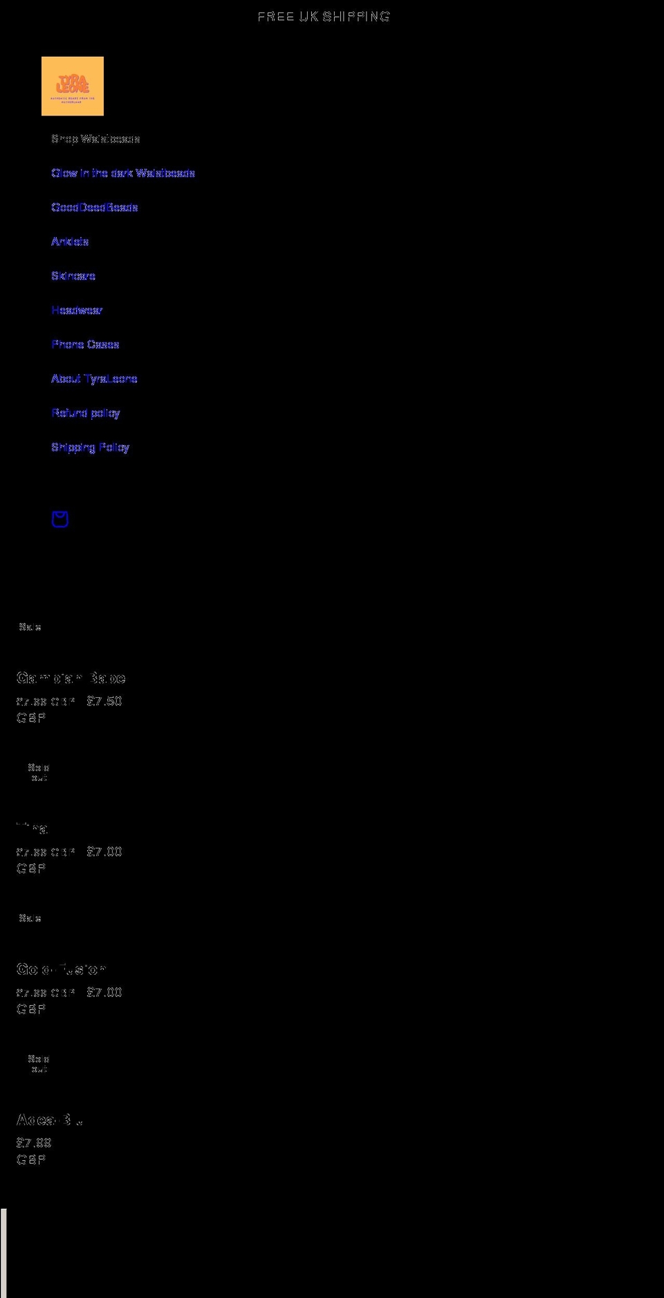 tyraleone.com shopify website screenshot