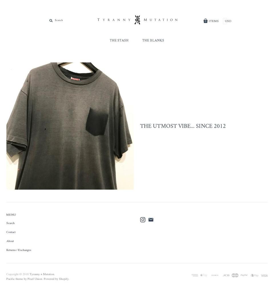 tyrannyandmutation.com shopify website screenshot