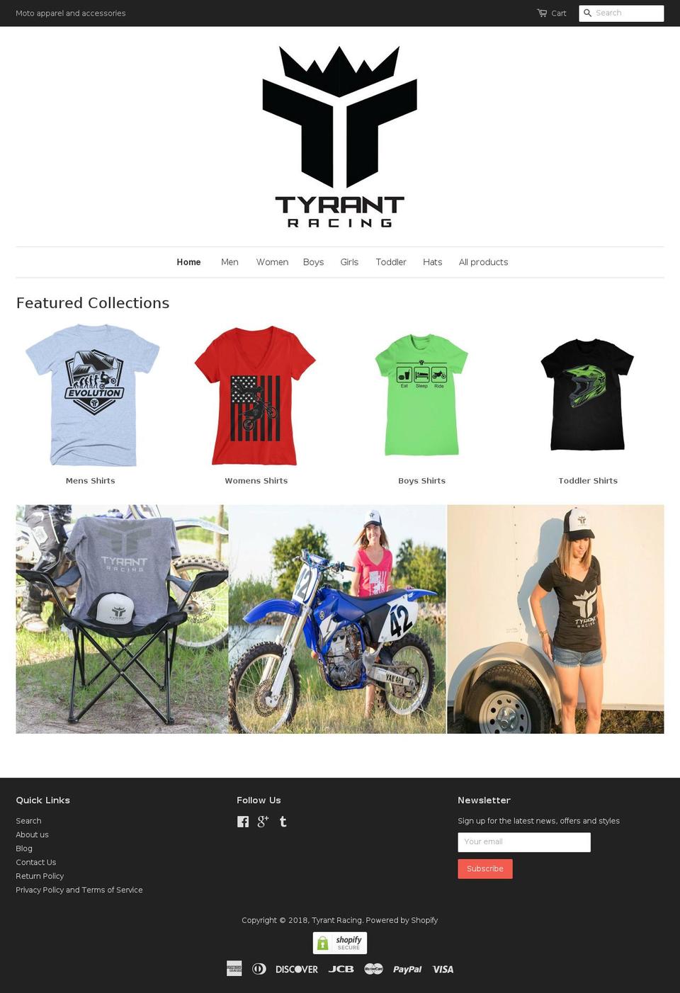 tyrantracing.com shopify website screenshot