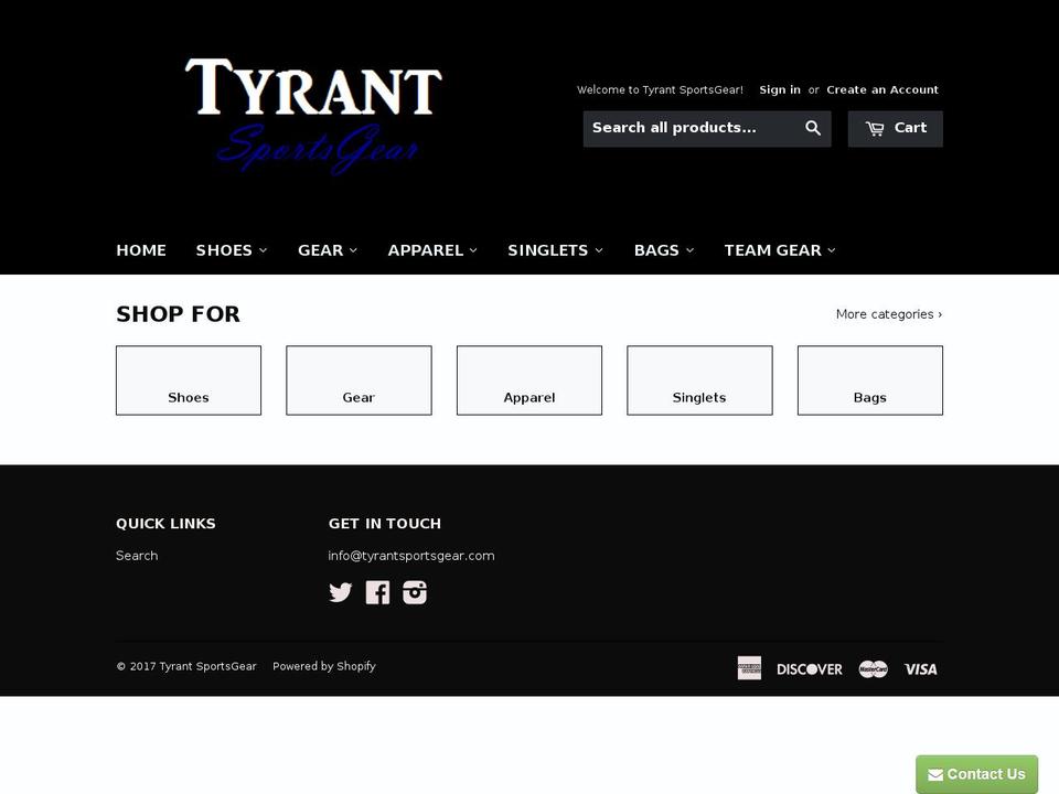 tyrantsportsgear.com shopify website screenshot