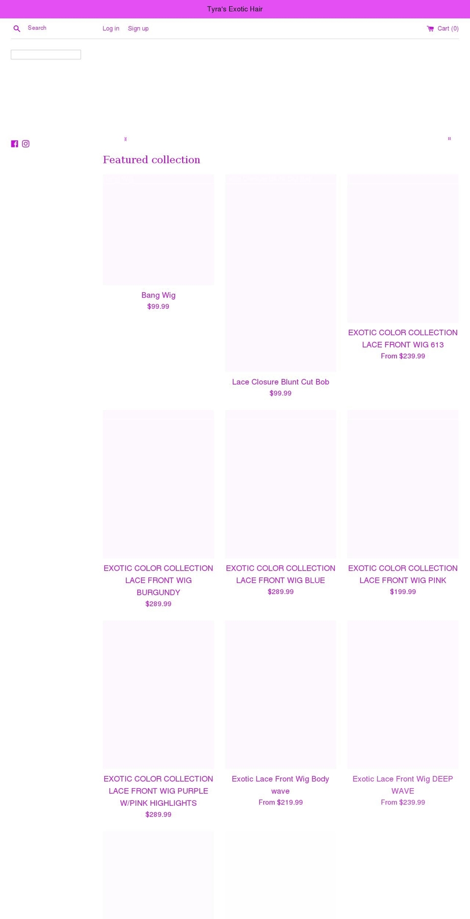 tyrasexotichair.com shopify website screenshot