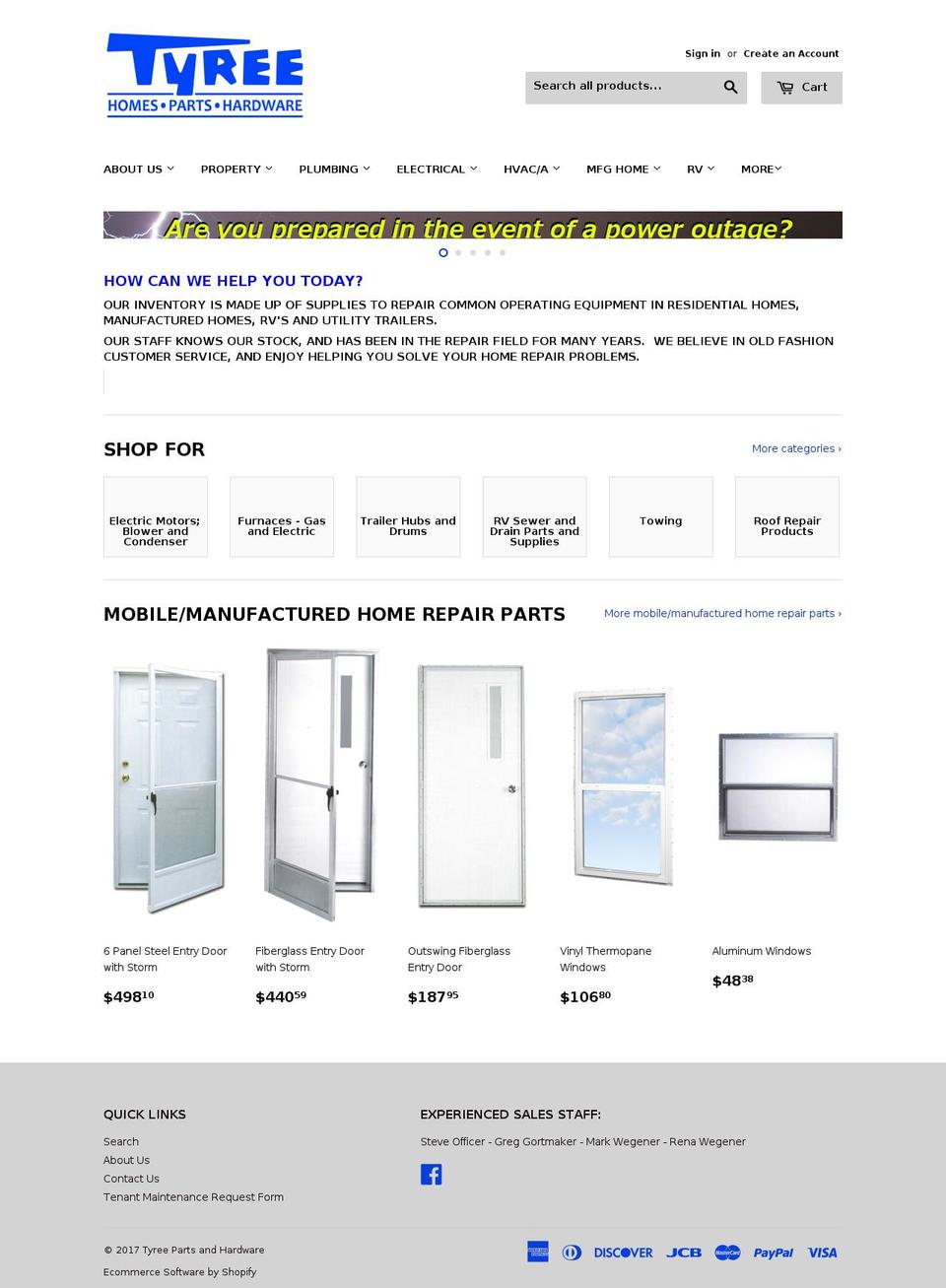 tyreepartsandhardware.com shopify website screenshot