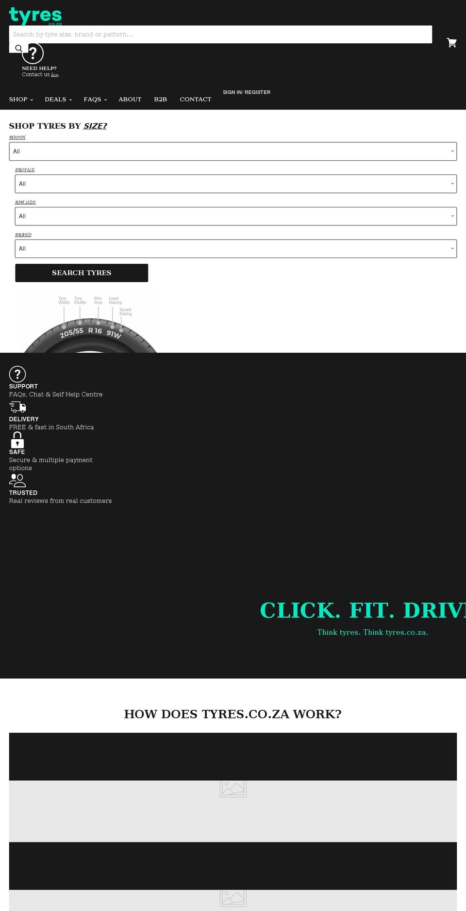 tyres.co.za shopify website screenshot