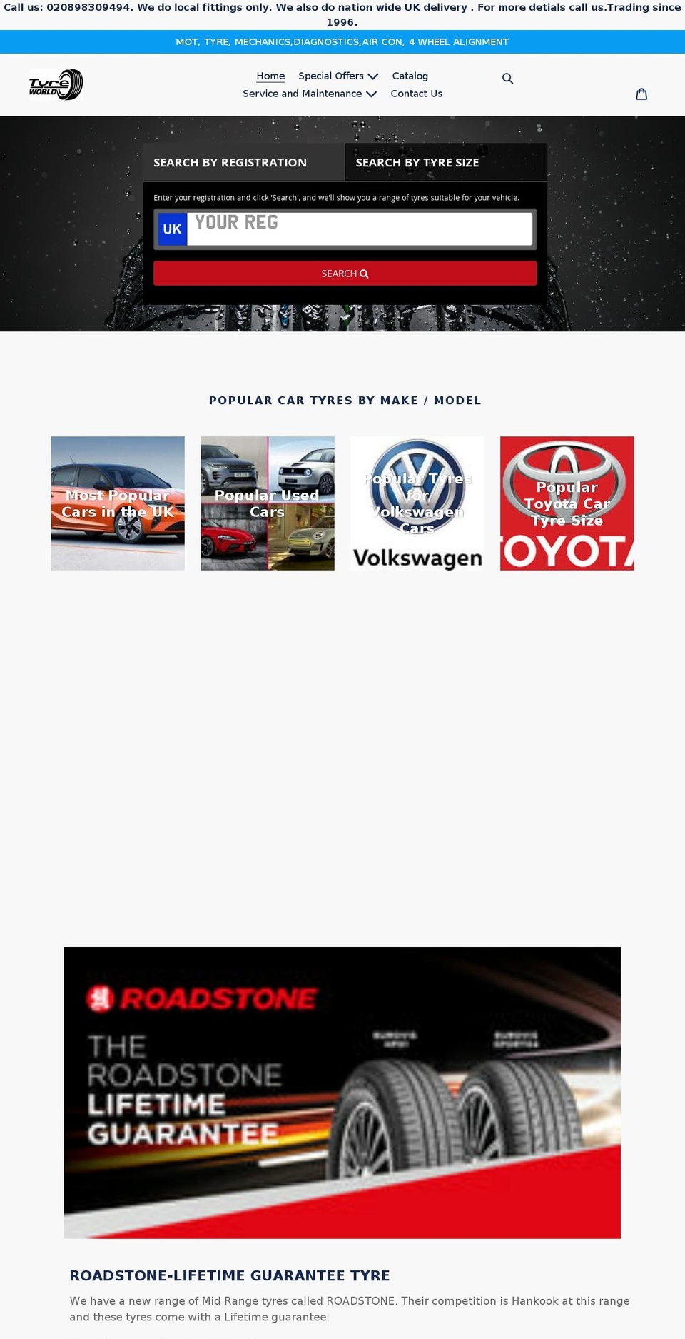 tyreworldonline.com shopify website screenshot