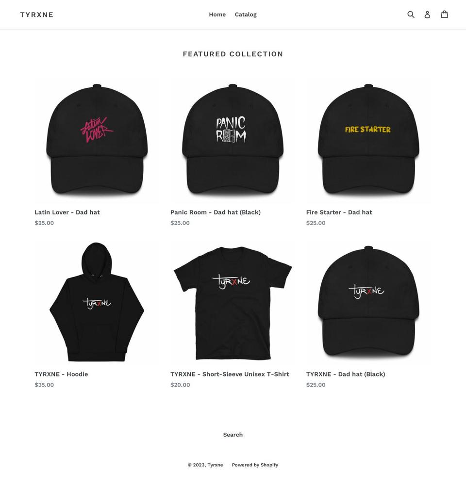 tyrxne.myshopify.com shopify website screenshot