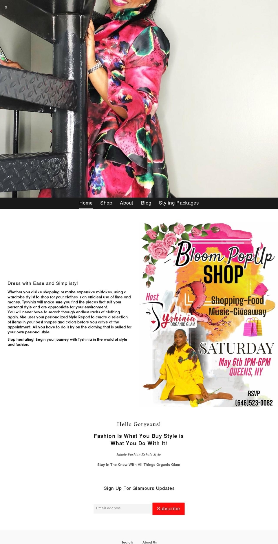 tyshinia.com shopify website screenshot