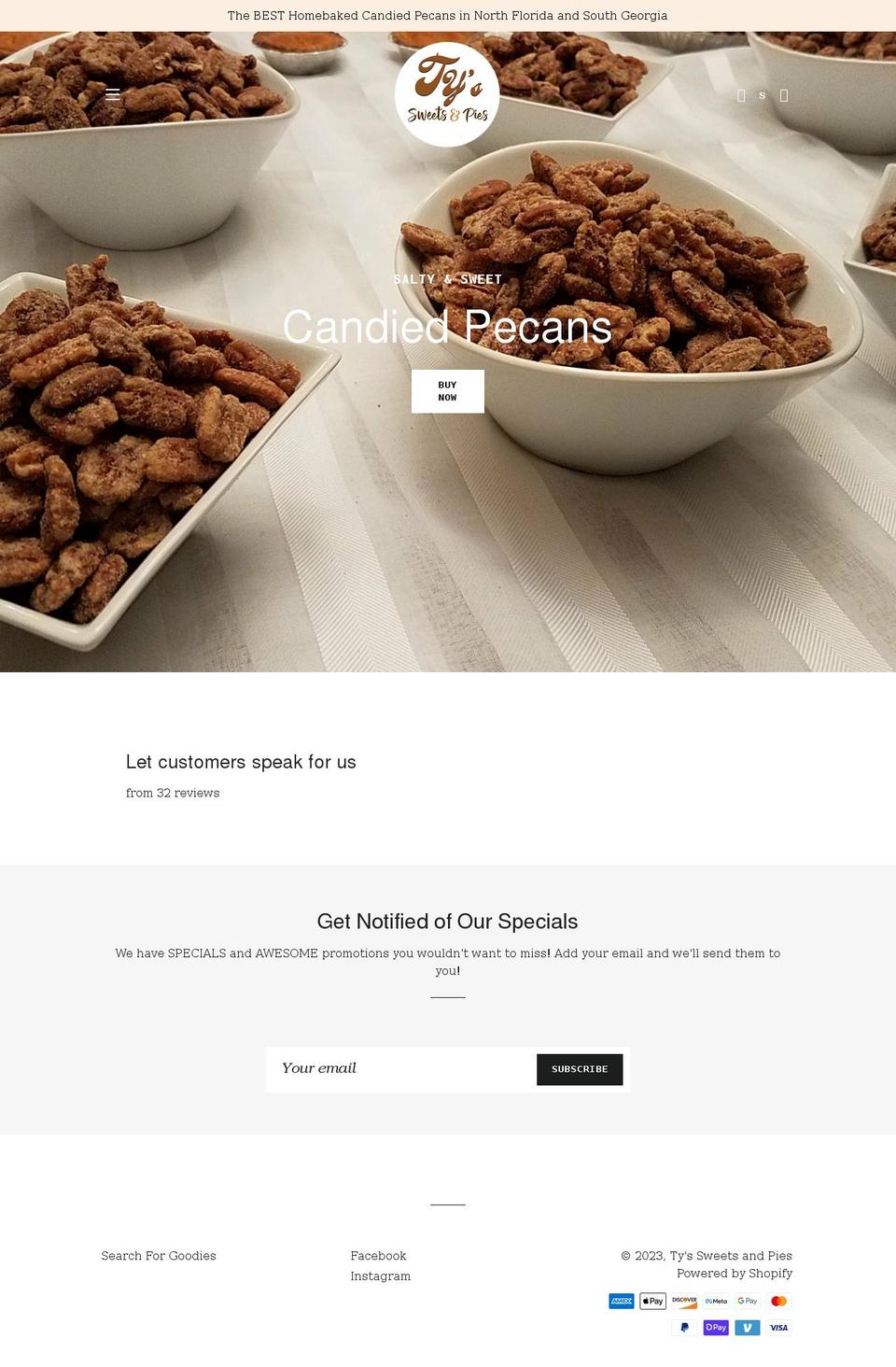 tyssweetsandpies.com shopify website screenshot