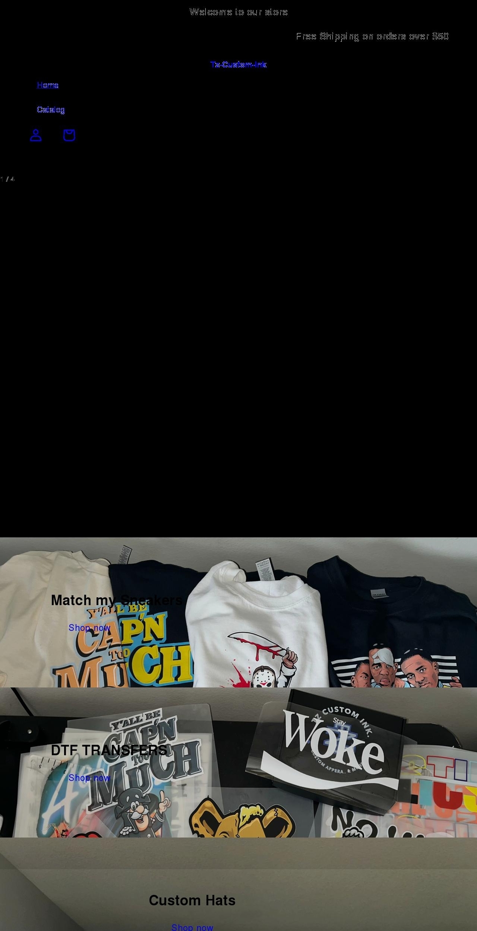 tzcustomink.com shopify website screenshot