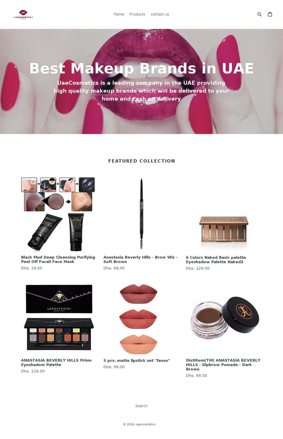 uaecosmetics.com shopify website screenshot