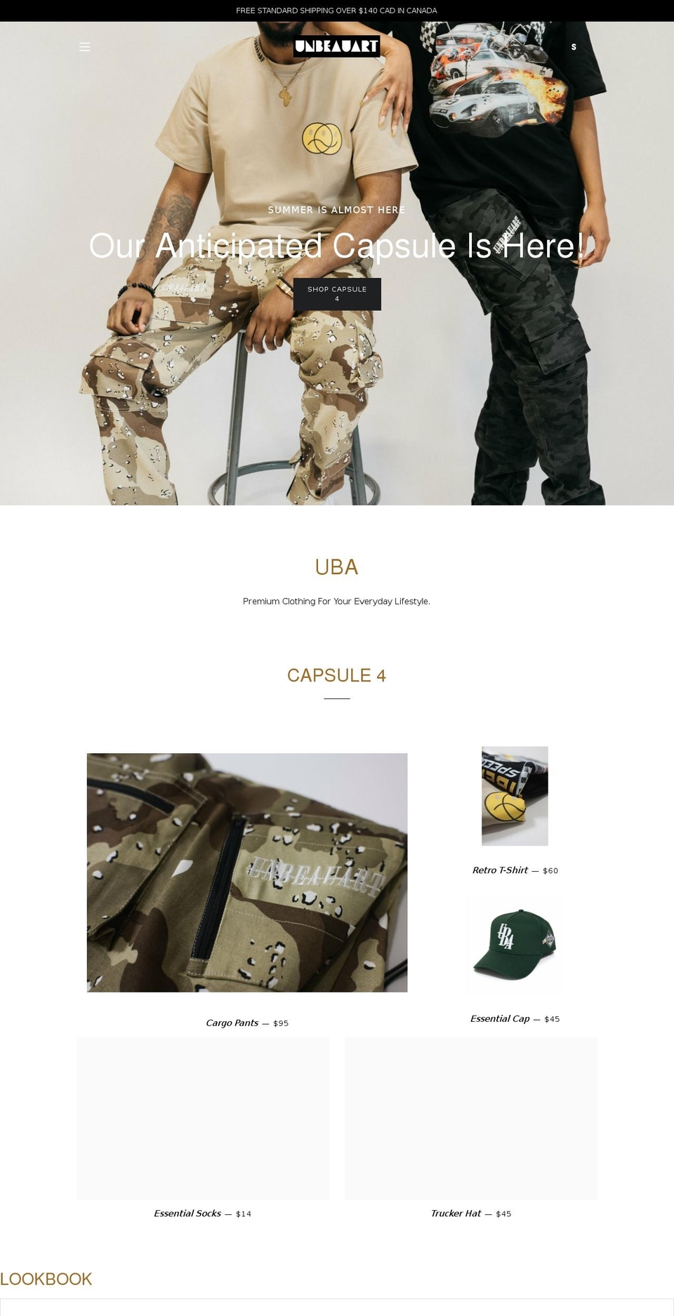 ubaclothing.com shopify website screenshot