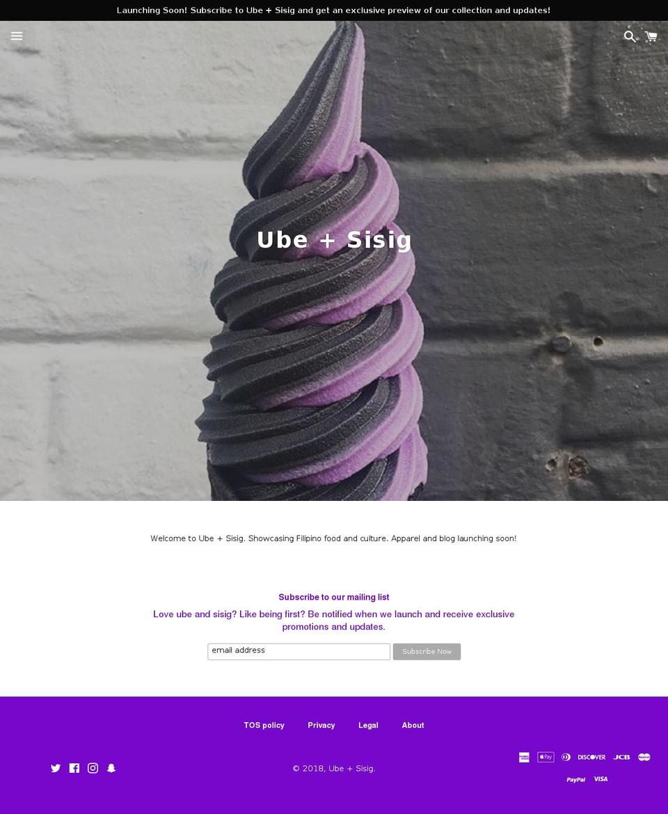 ubeandsisig.com — Shopify storefront screenshot