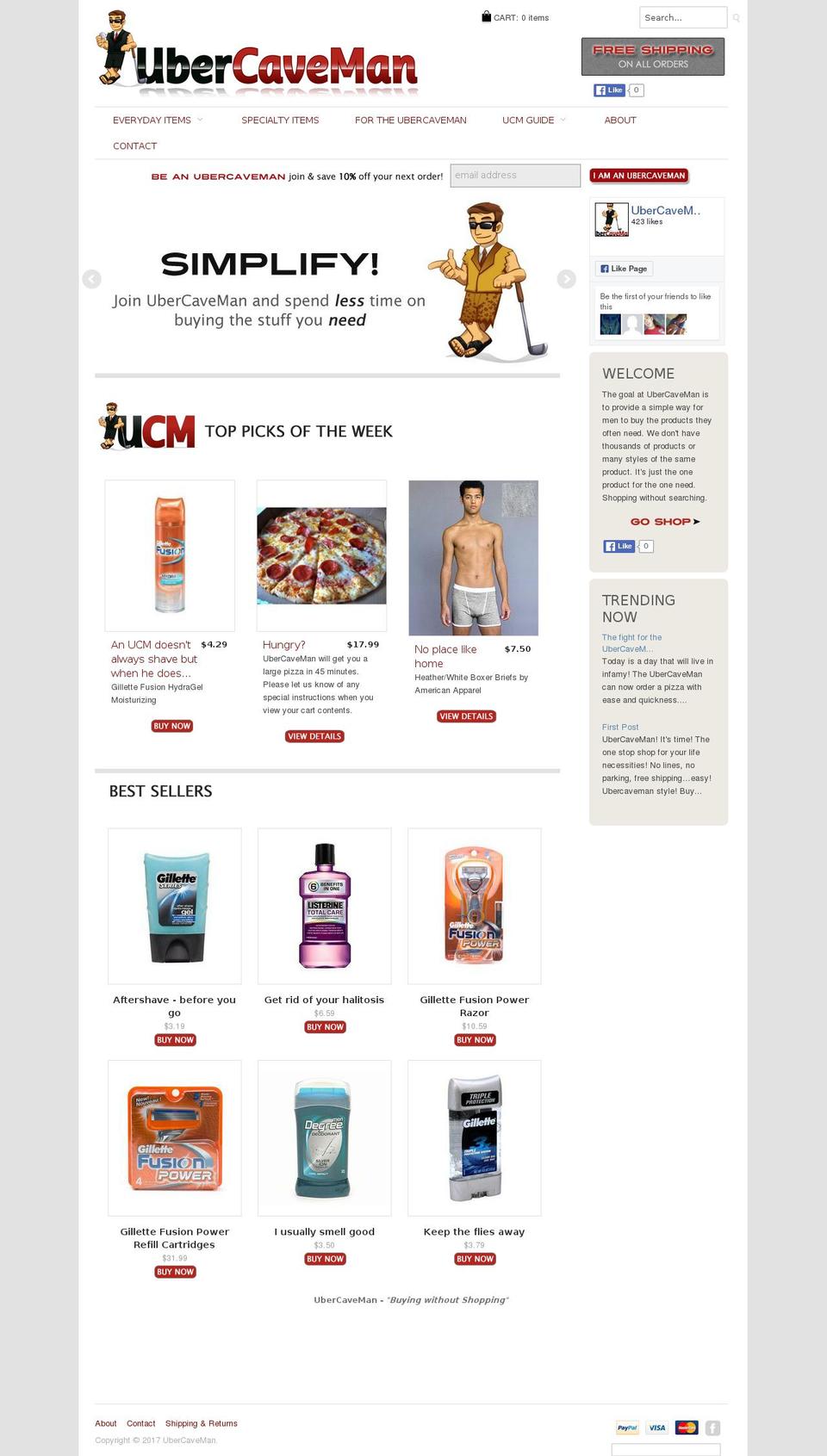 ubercaveman.com shopify website screenshot