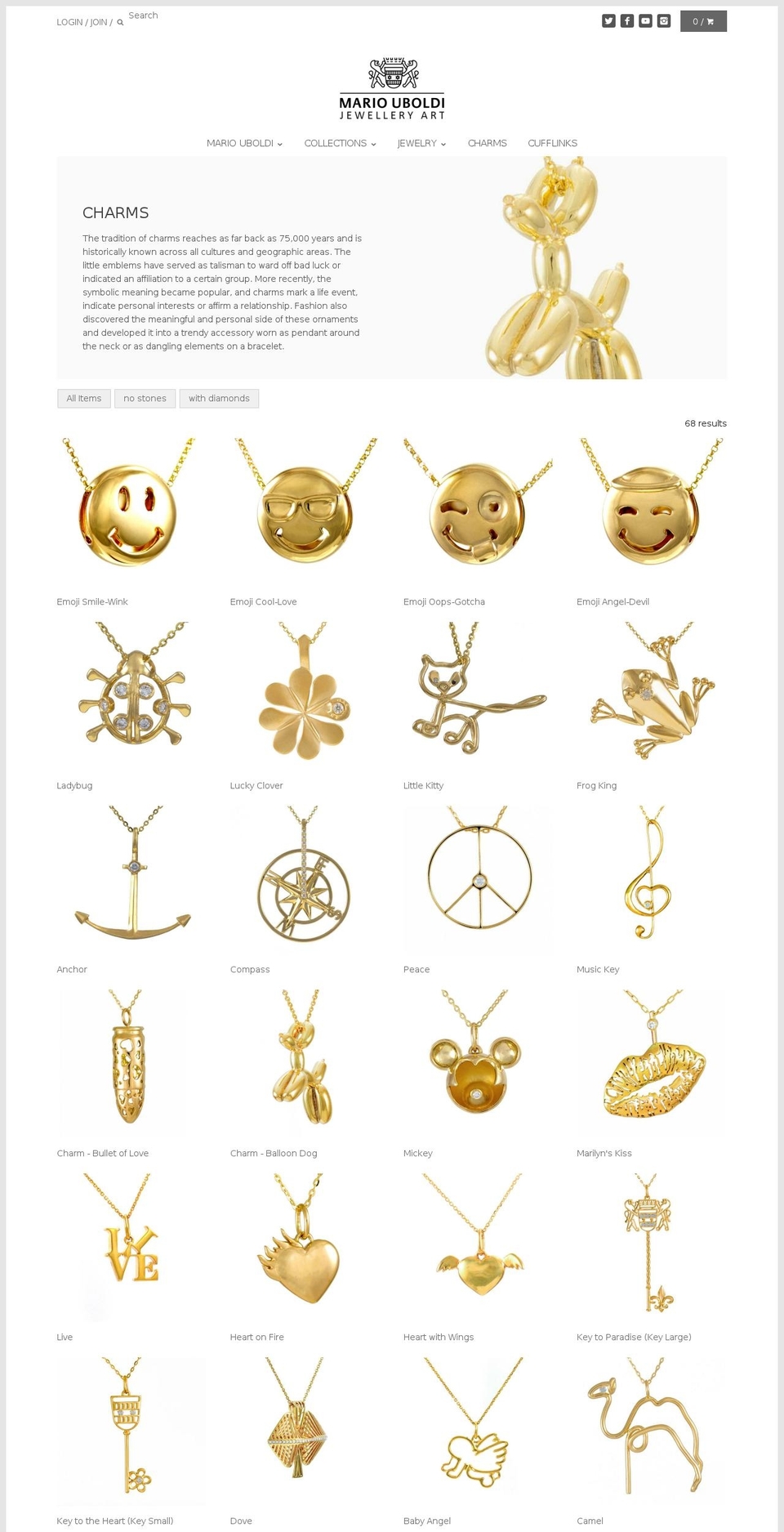 uboldicharms.com shopify website screenshot