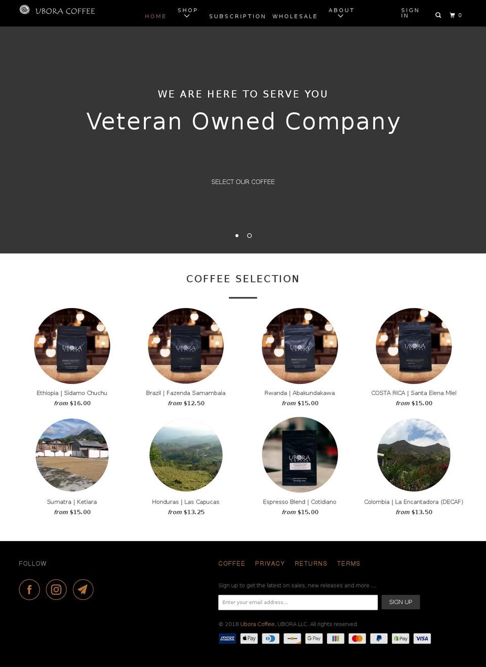 uboracoffee.com shopify website screenshot