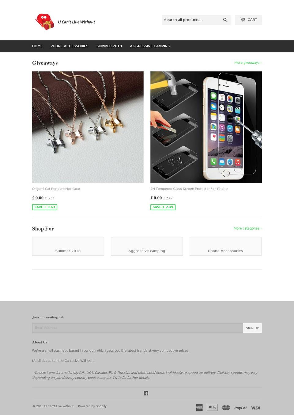 ucantlivewithout.com — Shopify storefront screenshot