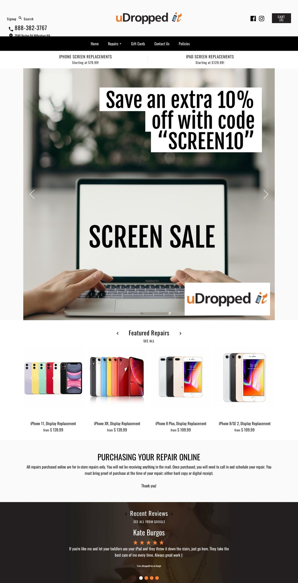 udroppeditrepairs.com — Shopify storefront screenshot