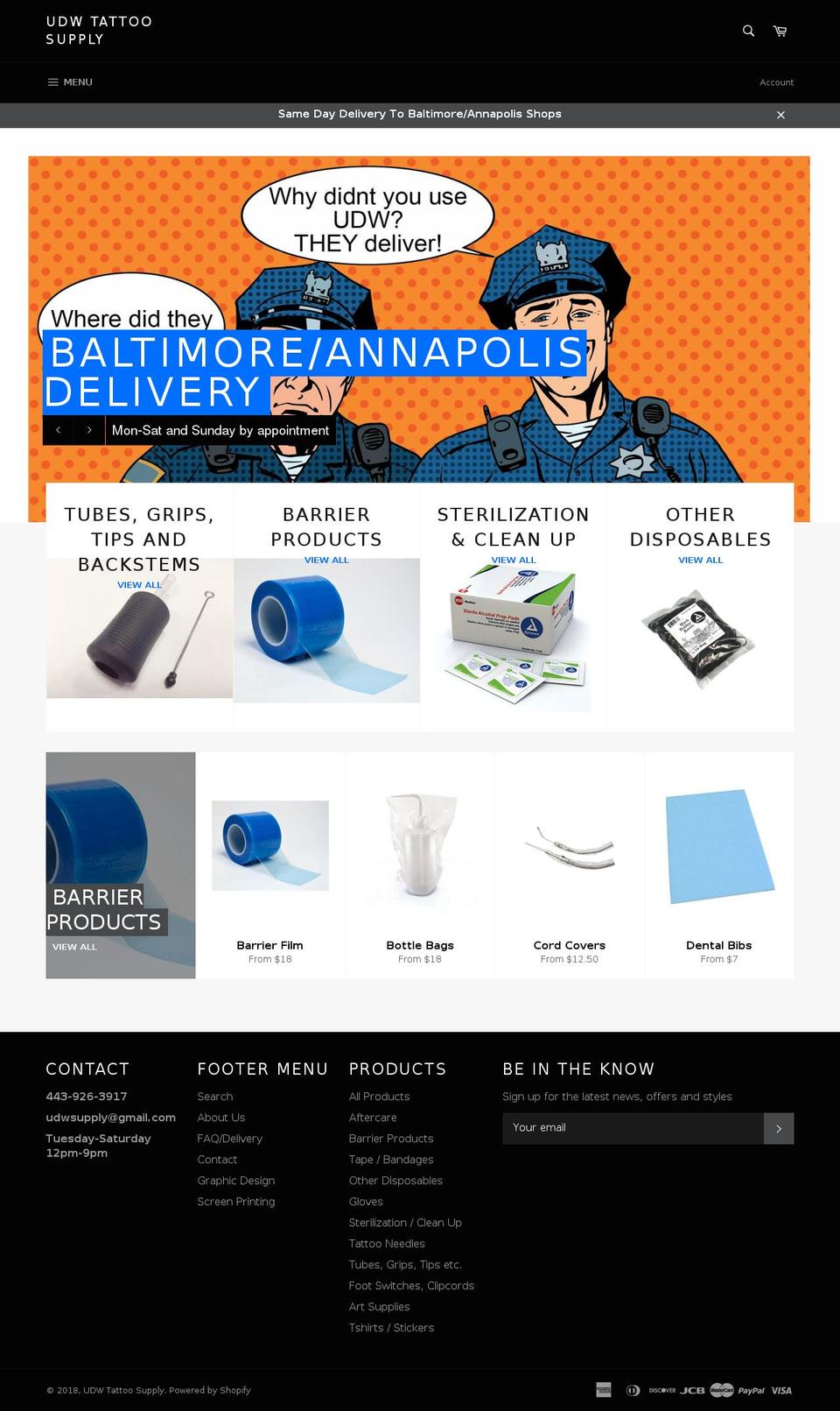 udwtattoosupply.com shopify website screenshot