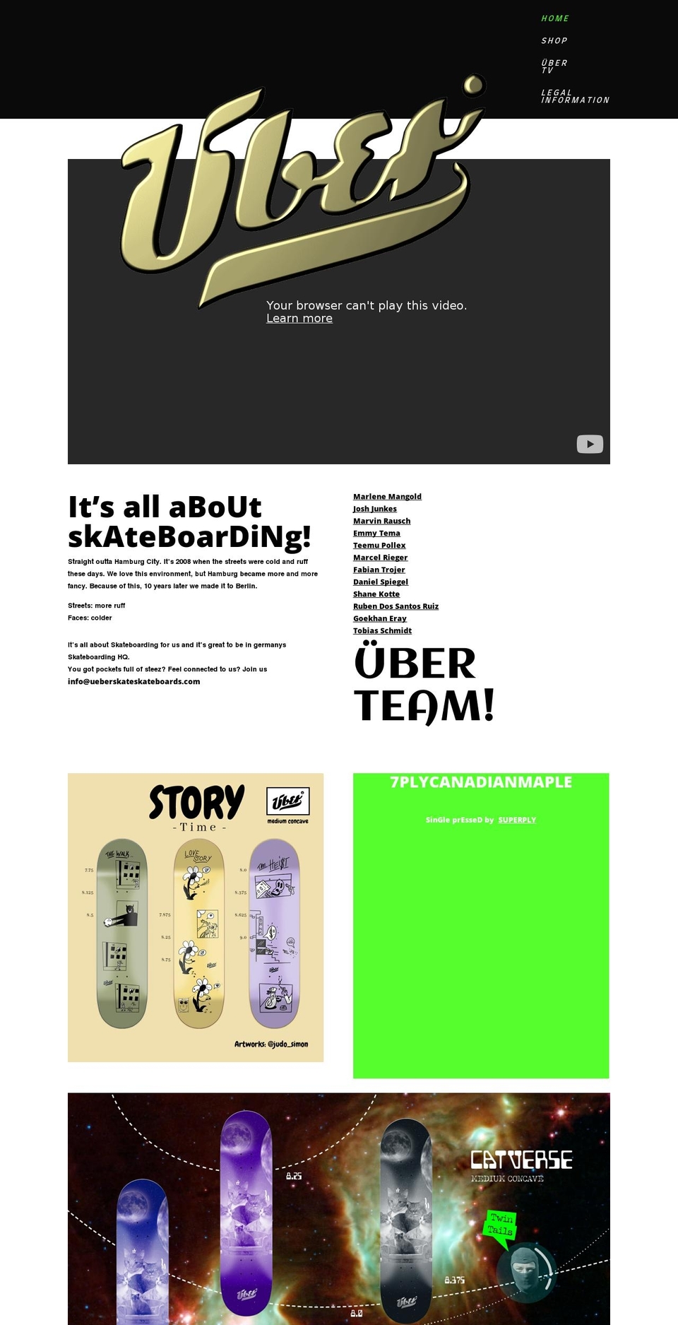 ueberskateboards.com shopify website screenshot