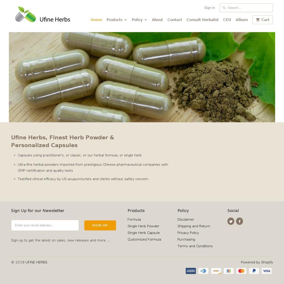ufineherbs.com shopify website screenshot