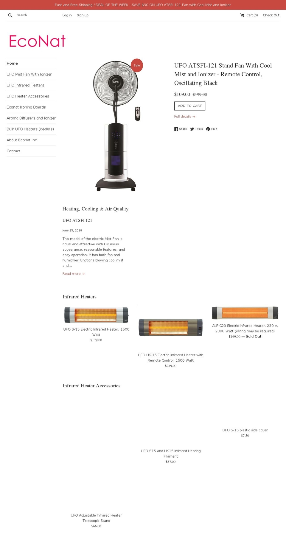 ufoheater.com — Shopify storefront screenshot