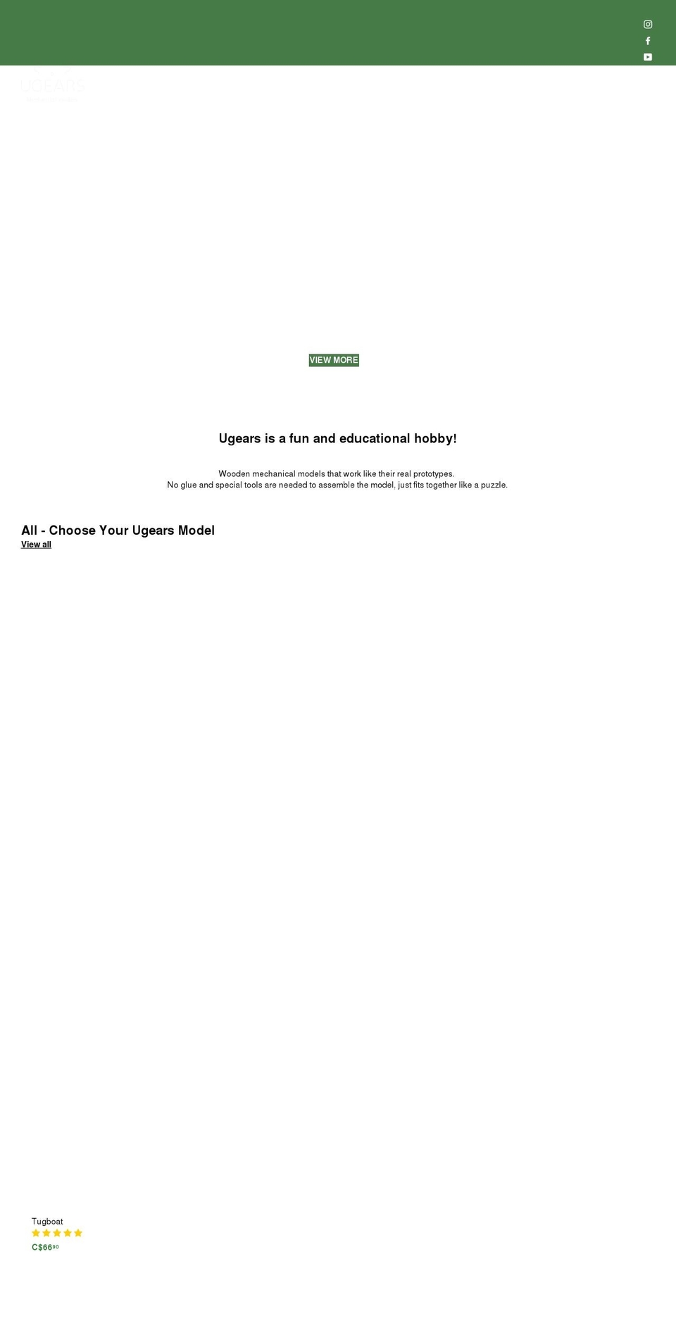 ugears-models.ca shopify website screenshot