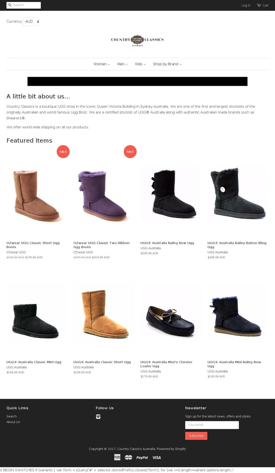 uggcountryclassics.com shopify website screenshot