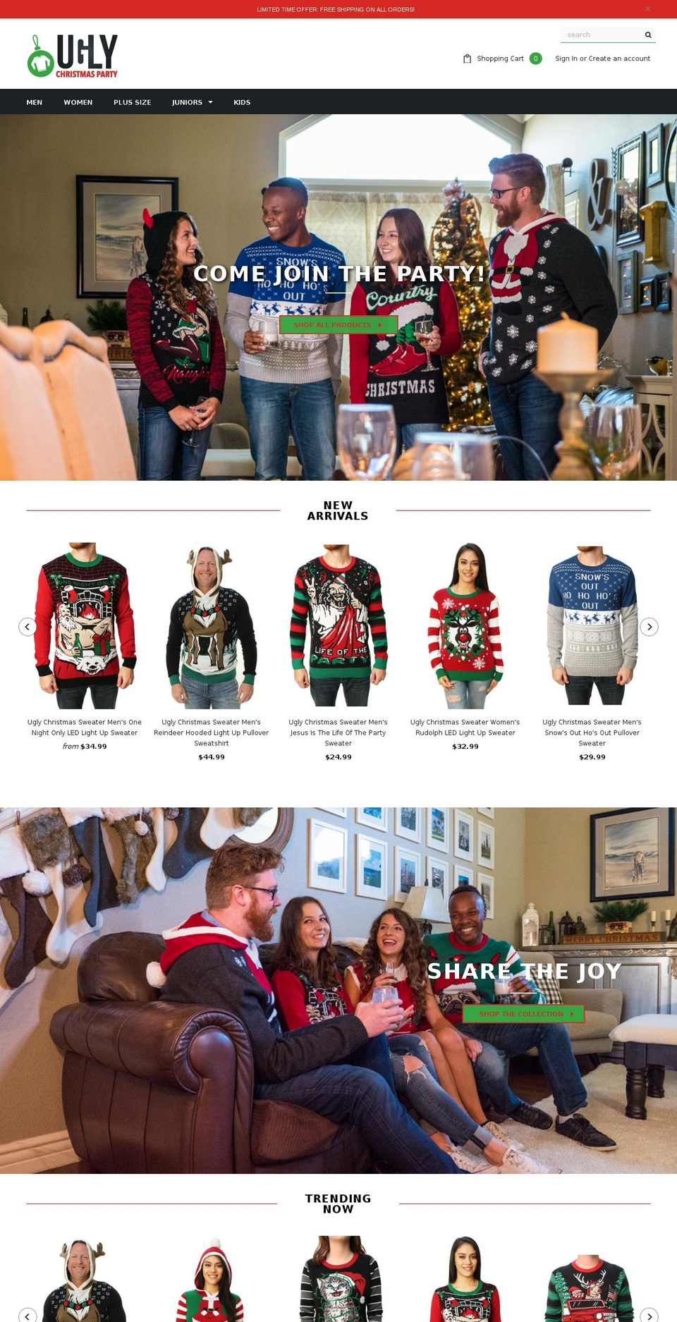 uglychristmasparty.com shopify website screenshot