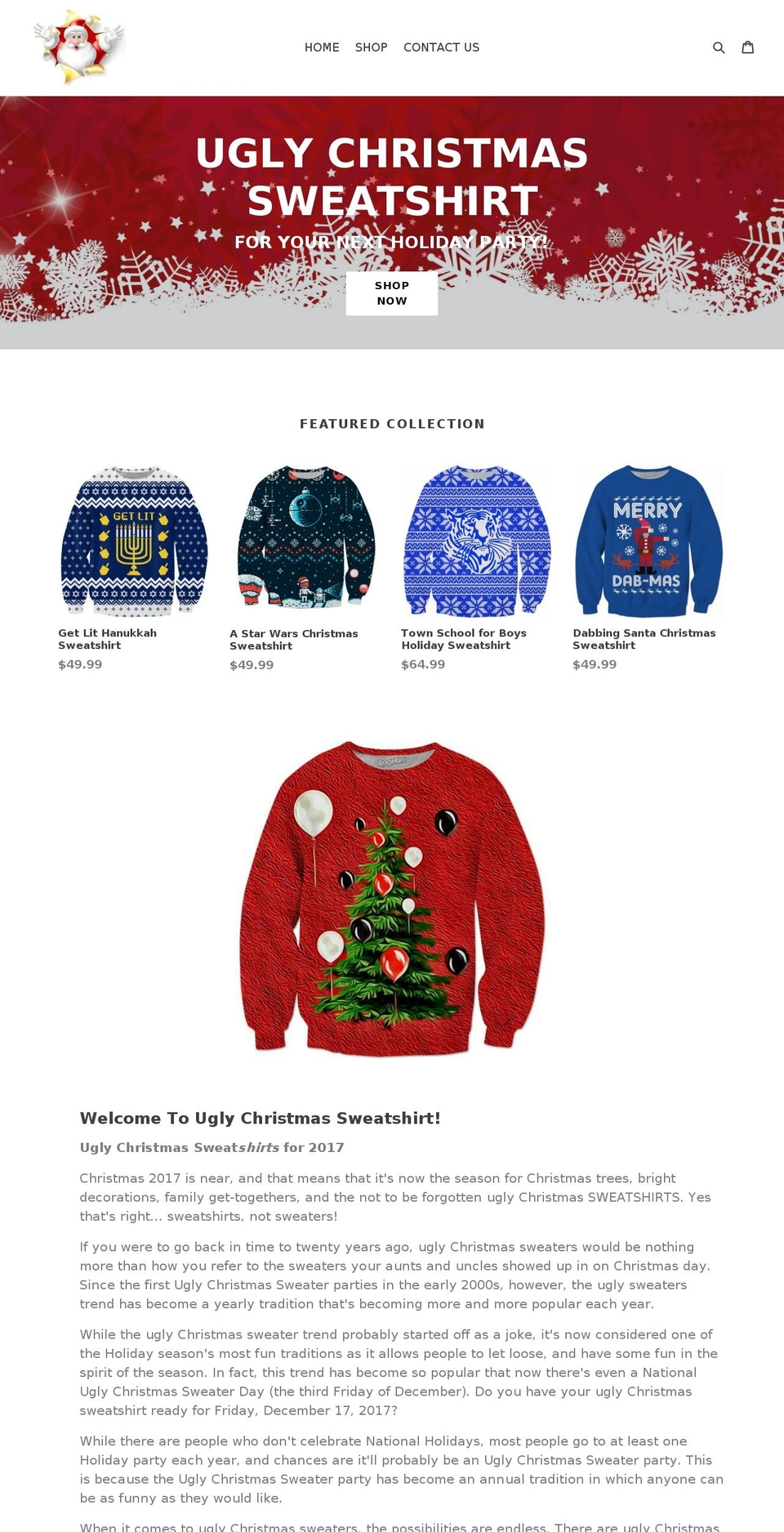 uglychristmassweatshirt.com shopify website screenshot