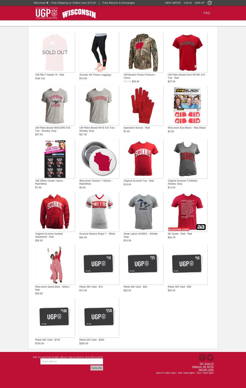 ugpwisconsinapparel.com shopify website screenshot