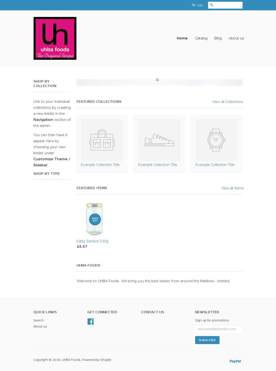 uhbafoods.com shopify website screenshot